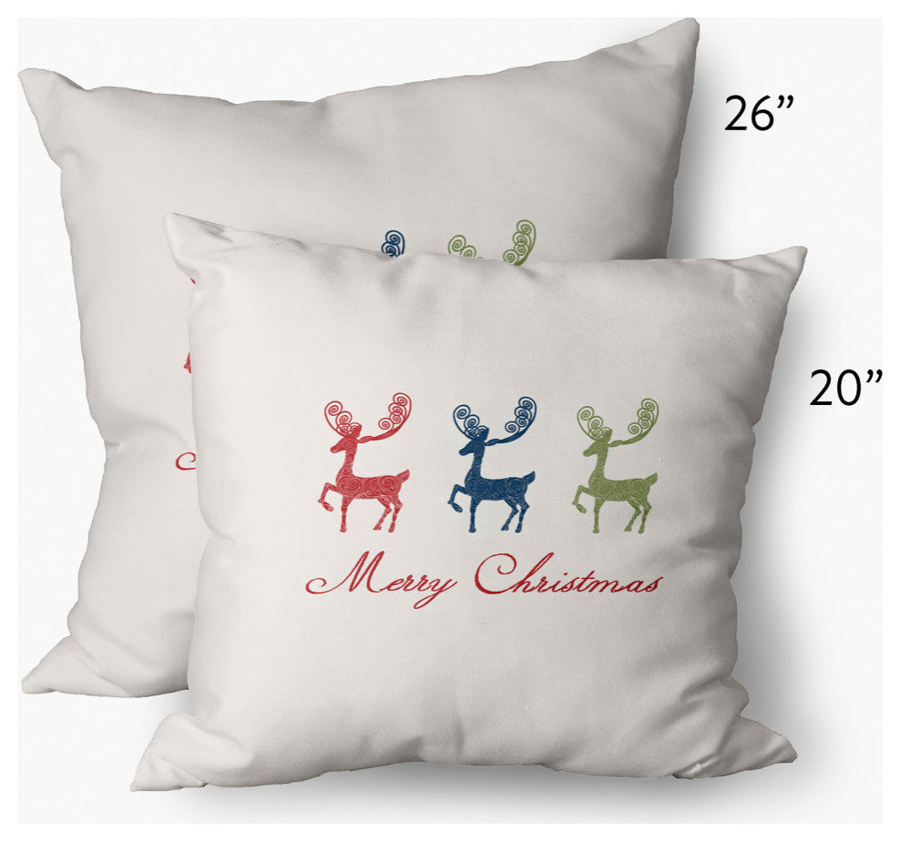 Merry Christmas Reindeer Decorative Throw Pillow, Multi-Navy, 14"x20"