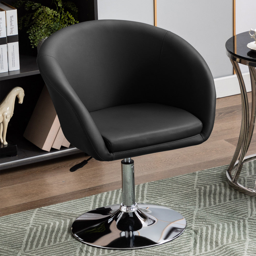 Minimalist Swivel Barrel Chair, Black-Pu