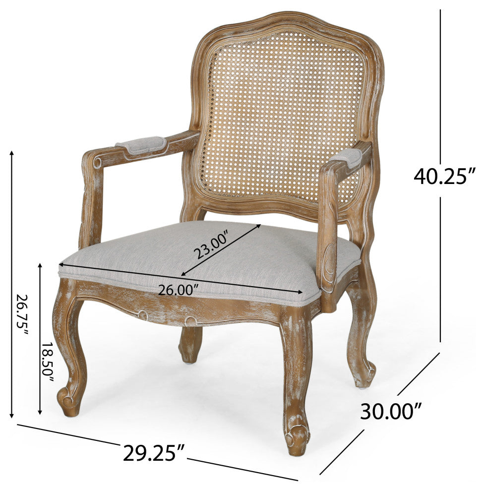 Bonview Fabric Upholstered Wood and Cane Expandable 7-Piece Dining Set, Natural Brown/Light Gray