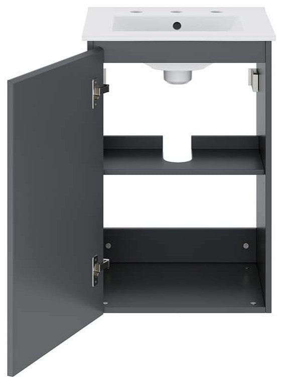 Sink Vanity Cabinet, Wall Mount, White Gray, Ceramic, Modern, Bathroom