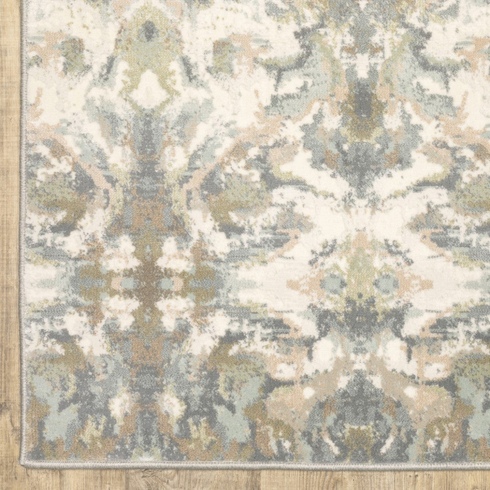 HomeRoots 7' x 10' Ivory Gray Abstract Ikat Indoor Area Rug