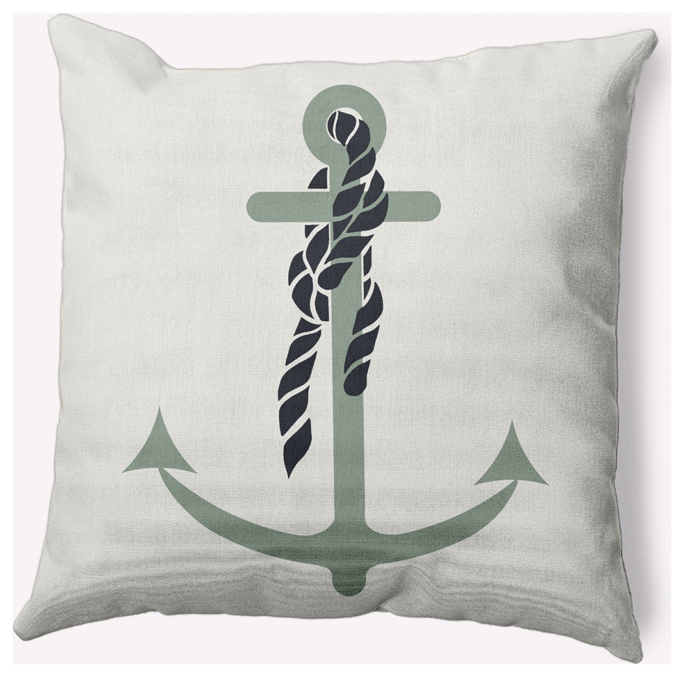 16x16" Anchor and Rope Nautical Decorative Indoor Pillow, Sage