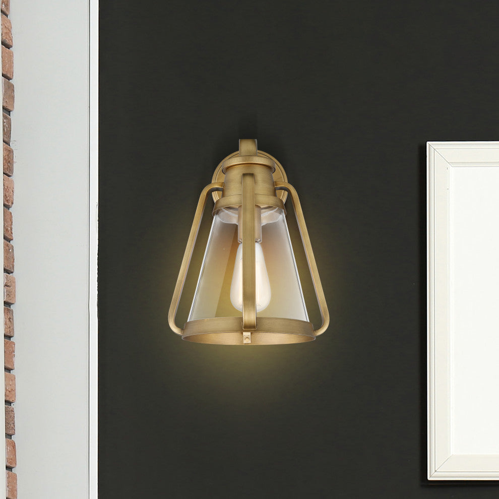 Everett 1-Light Large Wall Sconce, Natural Brass With Clear Glass
