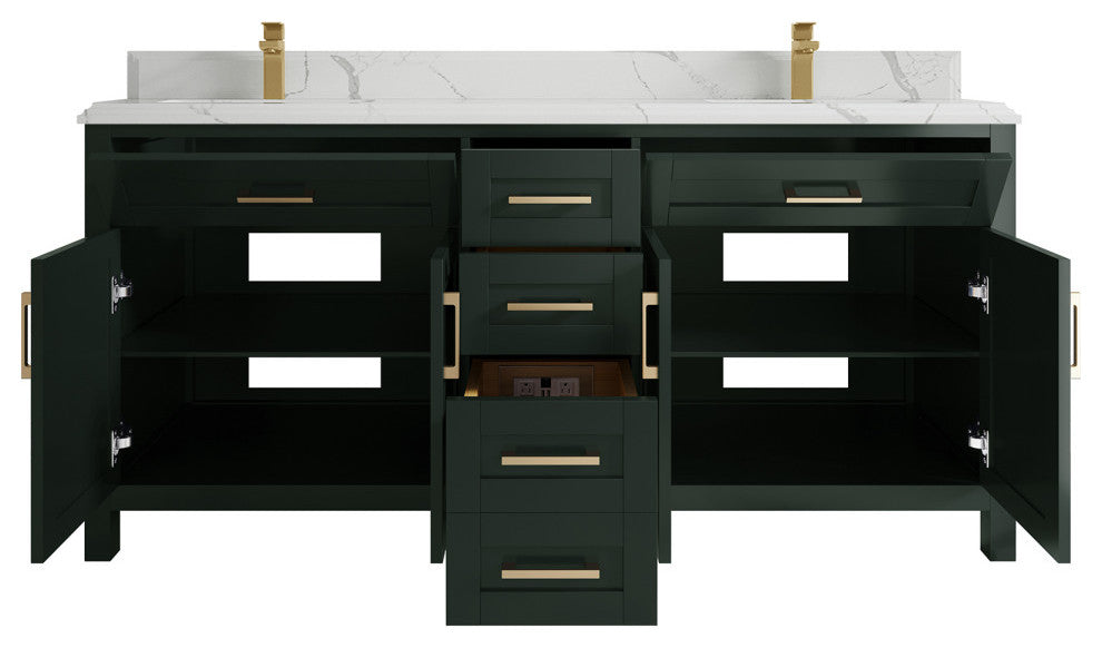 Cambridge 72 Double Sink Bath Vanity in Dark Forest Green 1.5" Calacatta Laza
