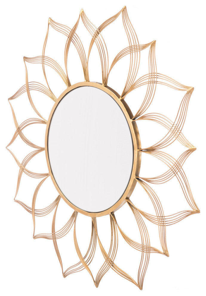 Frame Wall Mirror, Round, Glass, Steel Metal, Gold, Bedroom Living
