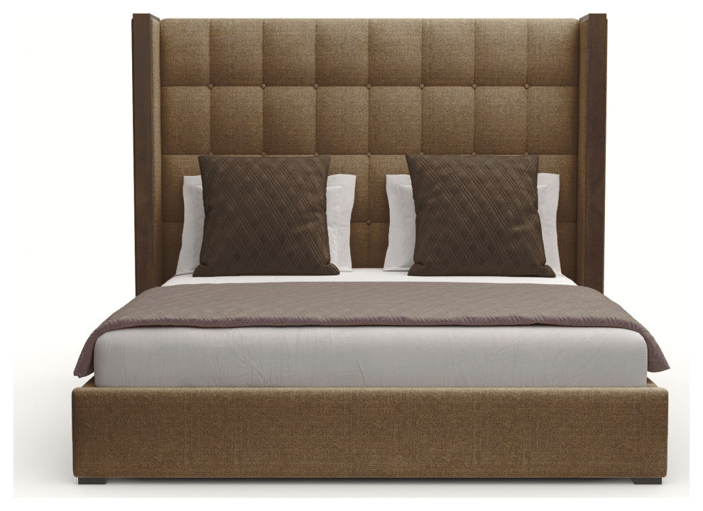Nativa Interiors Irenne Box Tufted Bed, Brown, Ca King, Medium 67"