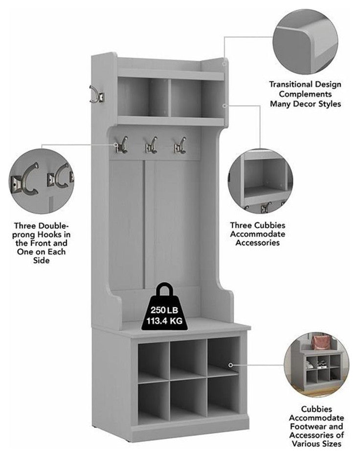 Woodland Full Entryway Storage Set with Doors in Cape Cod Gray - Engin