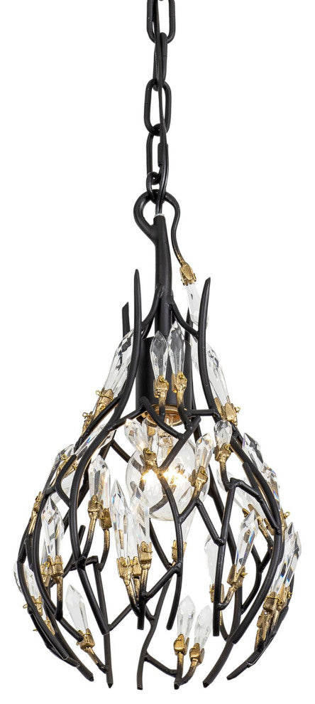 Bask 1-Lt Crystal Mini Pendant - Matte Black/French Gold