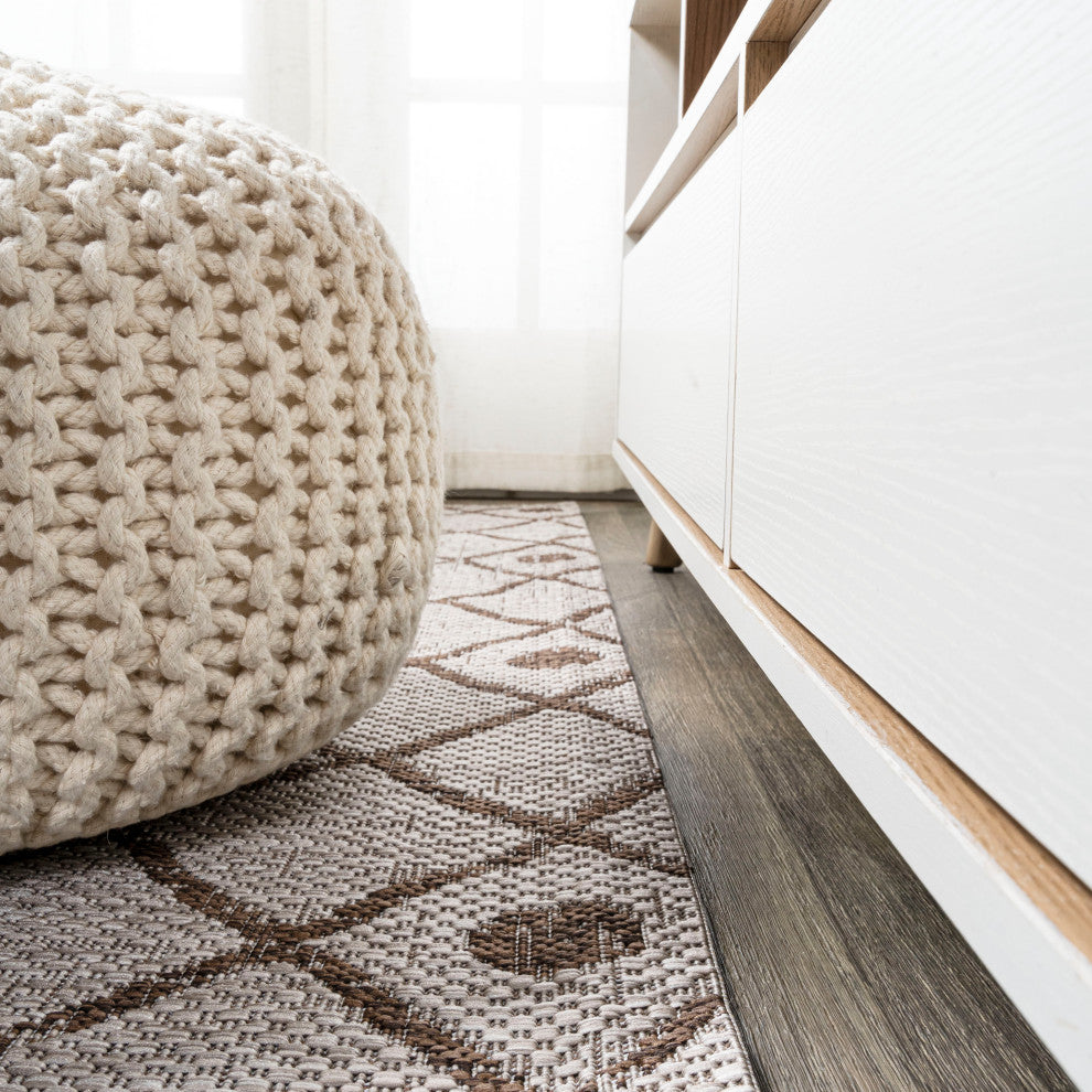 Nokat Tribal Bohemian Indoor/Outdoor Beige/Brown 2 ft. x 8 ft. Runner Rug
