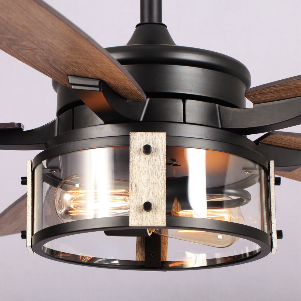 52 in Ceiling fan Matte Black Ceiling Fan with Glass Lampshade