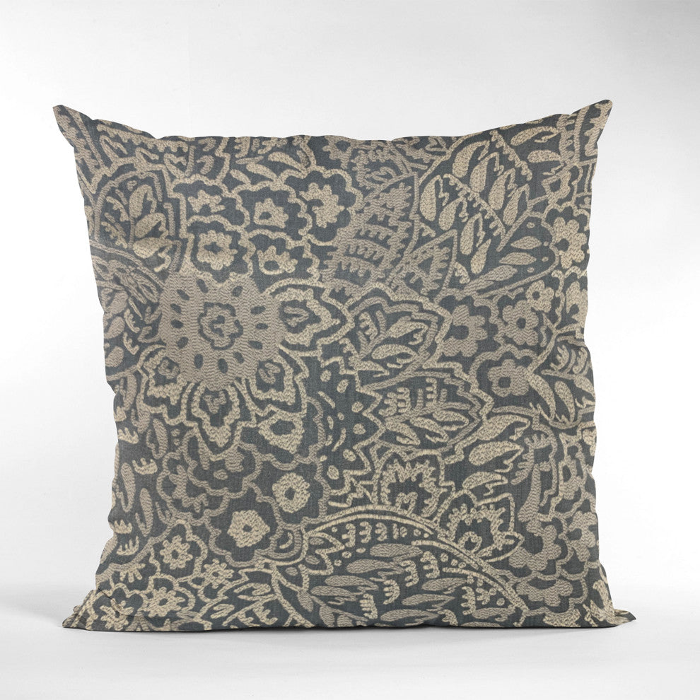 Plutus Blue Gardens Paisley Luxury Throw Pillow, 24"x24"