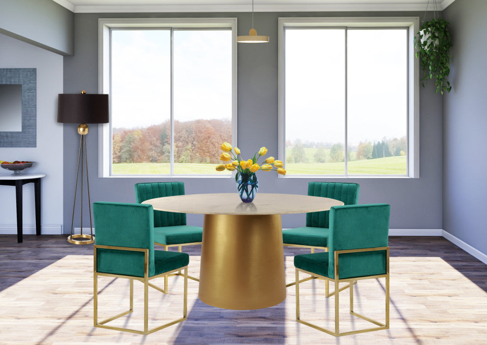 Sorrento Dining Table with Marble Top and Brushed Gold Metal Base