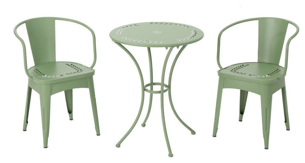 GDF Studio 3-Piece Leona Outdoor Paint Finished Iron Bistro Set, Matte Green
