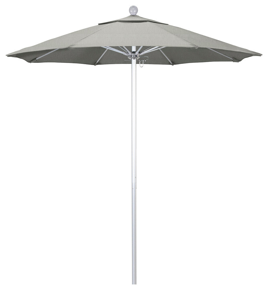 7.5' Silver Push Lift Aluminum Umbrella, Sunbrella, Granite