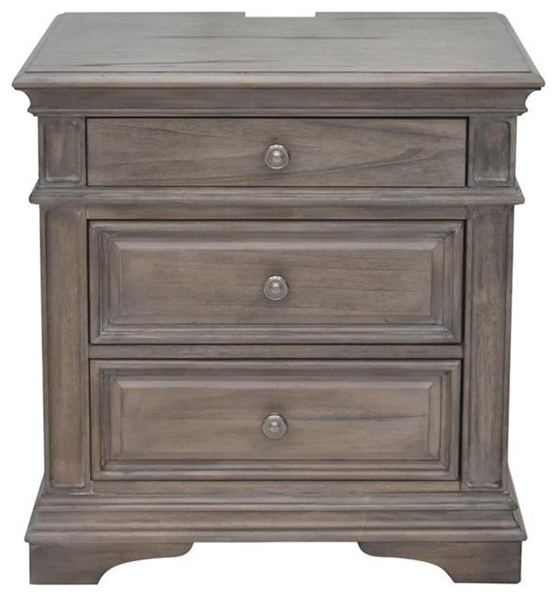 Pemberly Row Contemporary Driftwood Gray Wood 3-drawer Nightstand