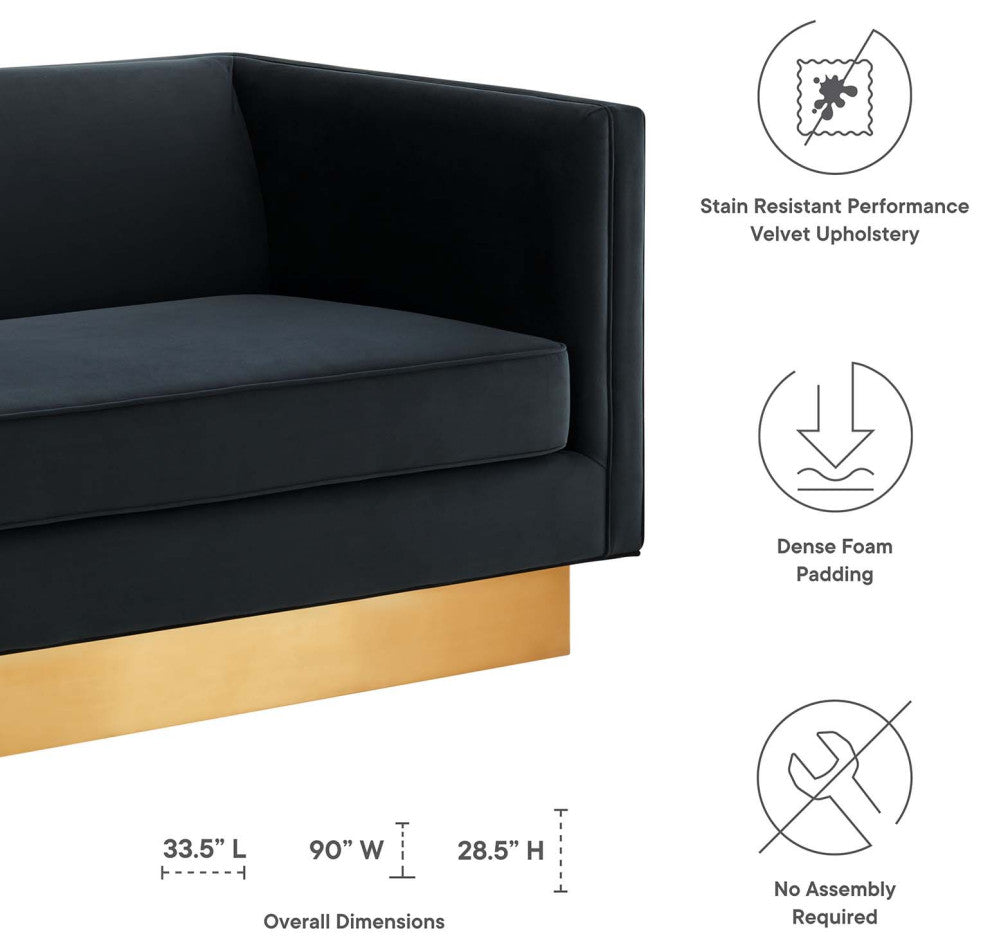 Sofa, Black, Velvet, Modern, Mid Century Living Hotel Lounge Cafe Lobby