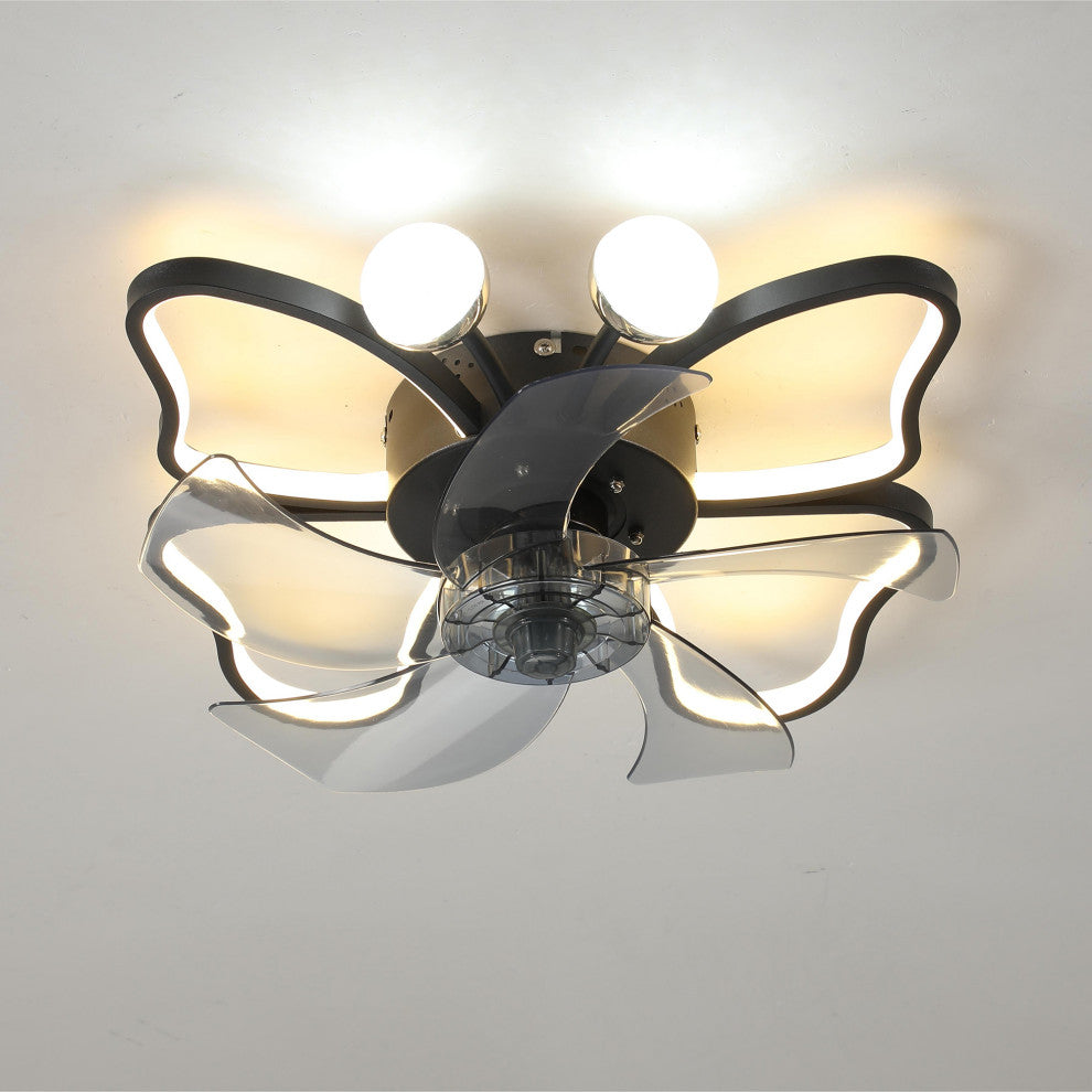 20 in. W x 6 in. H Iron Ceiling Fan in Black with Dimmable LED Lights