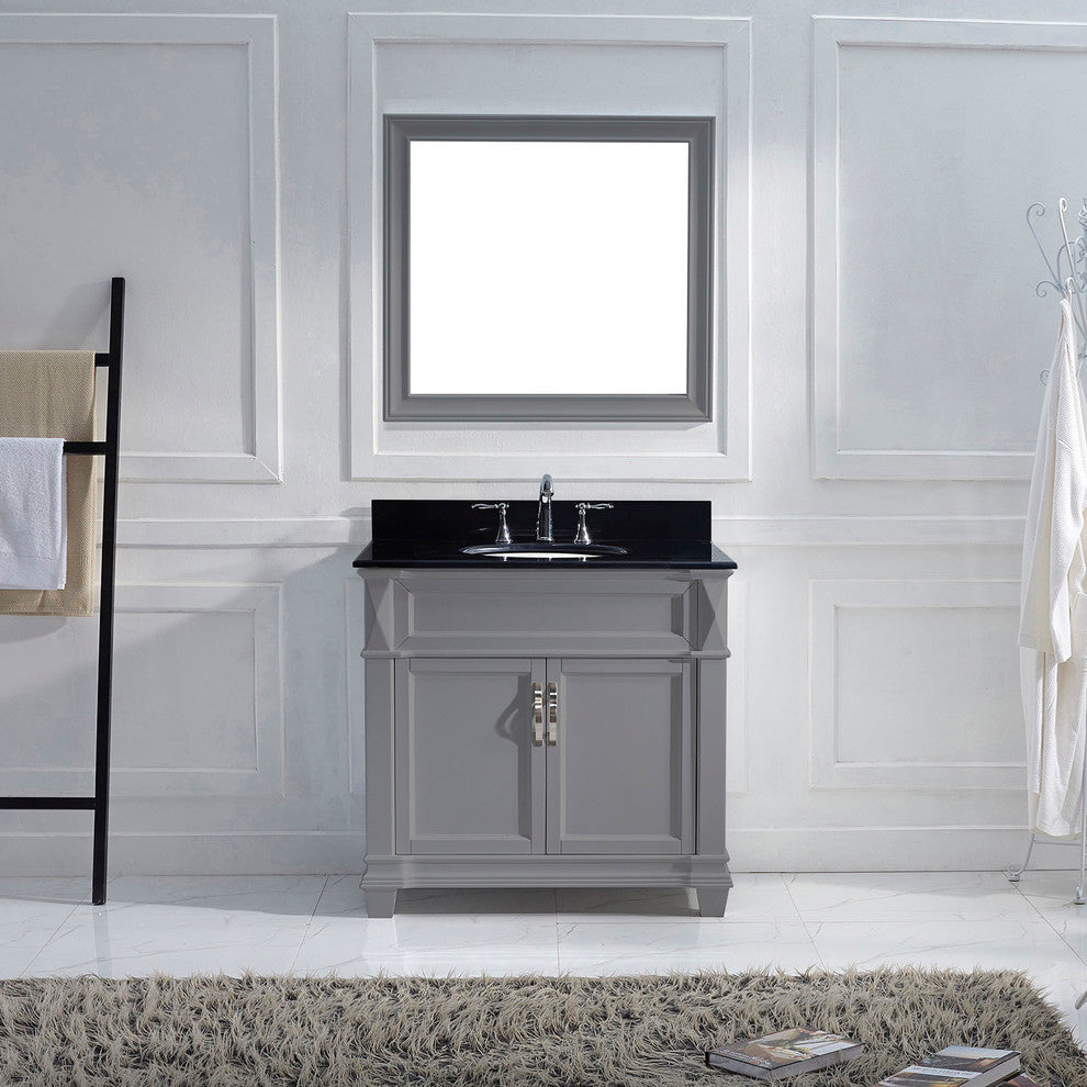 36" Single Bathroom Vanity, Gray, Round Sink, Brushed Nickel
