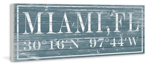 "Miami, FL" Painting Print on White Wood, 60"x20"