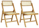 Vintage Wood Rattan Folding Chair, Adjustable Back, Light Brown, Set of 2