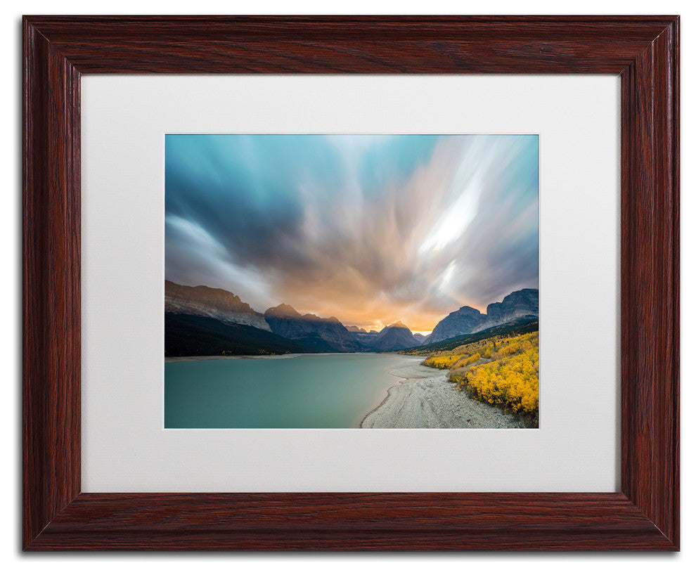 Pierre Leclerc ''Many Glacier Apocalyptic Sunset'' Matted Art, Wood Frame, 14x11