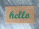 Hand Painted "Hello" Script Welcome Mat, Pacific Blue