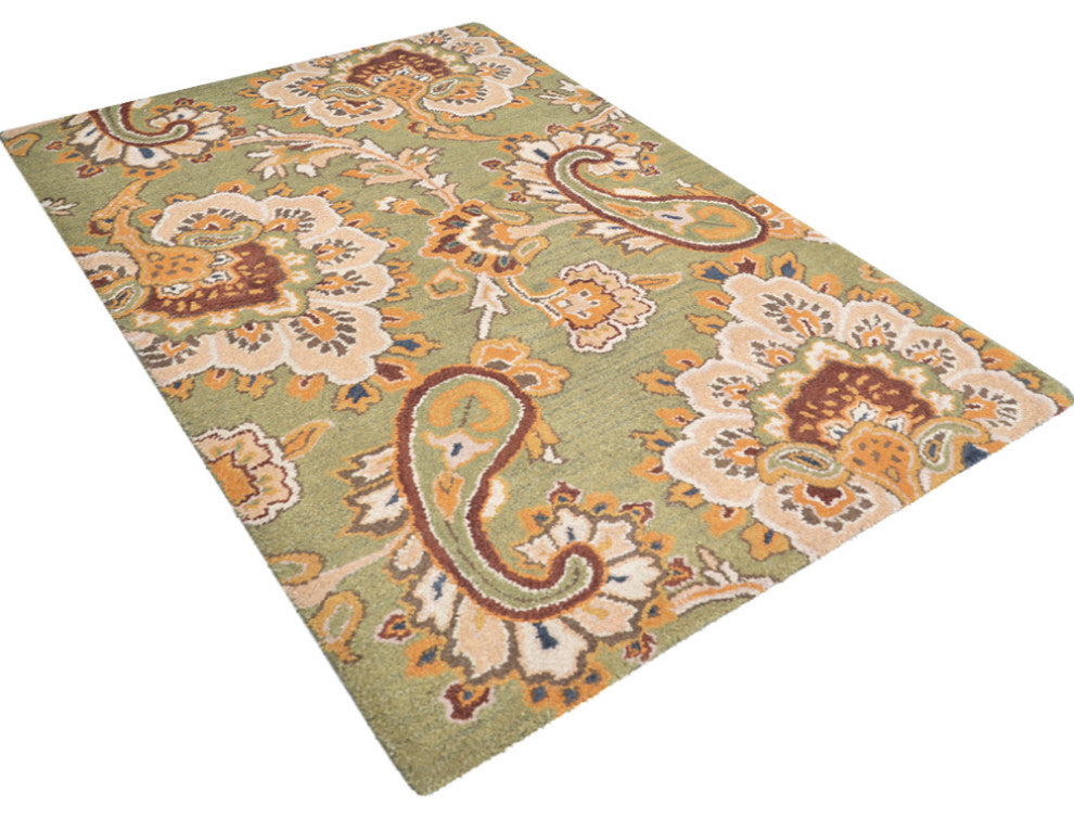 HAND TUFTED WOOL ECO-FRIENDLY AREA RUGS - Rectangle,Green,Floral