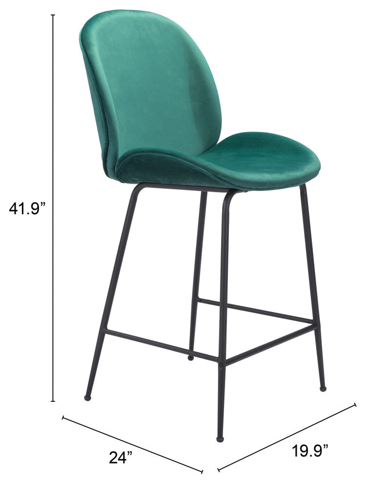 Counter Stool Chair, Steel Metal, Fabric, Green, Black, Bar Kitchen Cafe Bistro