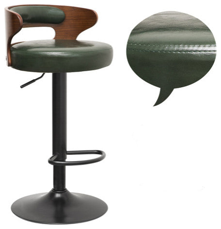 Minimalistic Black Leg Leather Bar Chair, Green, Dark Wood Backrest