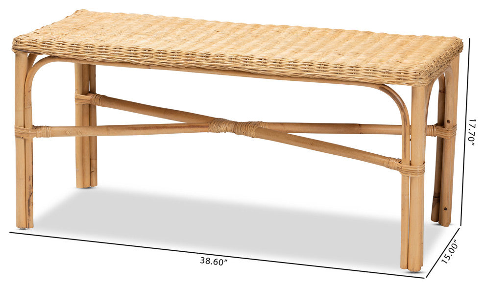 Cacaban Modern Bohemian Natural Brown Rattan Accent Bench