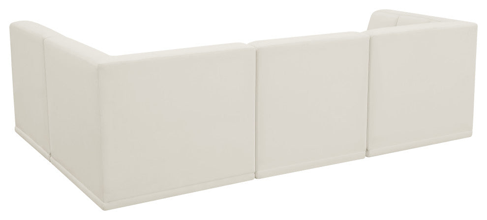Relax Velvet Upholstered 4-Piece L-Shaped Modular Sectional, Cream
