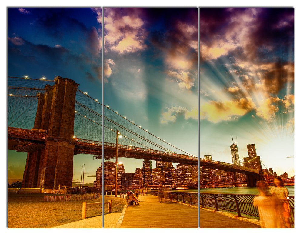 Relaxing in Brooklyn Bridge Park, Cityscape Canvas Art Print, 36x28, 3 Panels