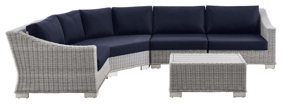 Lounge Sectional Sofa Chair Table Set, Rattan, Gray Blue Navy, Outdoor