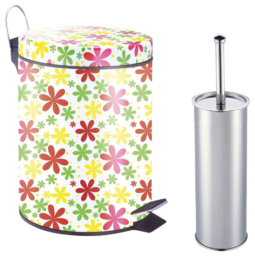 Printed Step on Trash Bin With Toilet Brush, Spring Floral