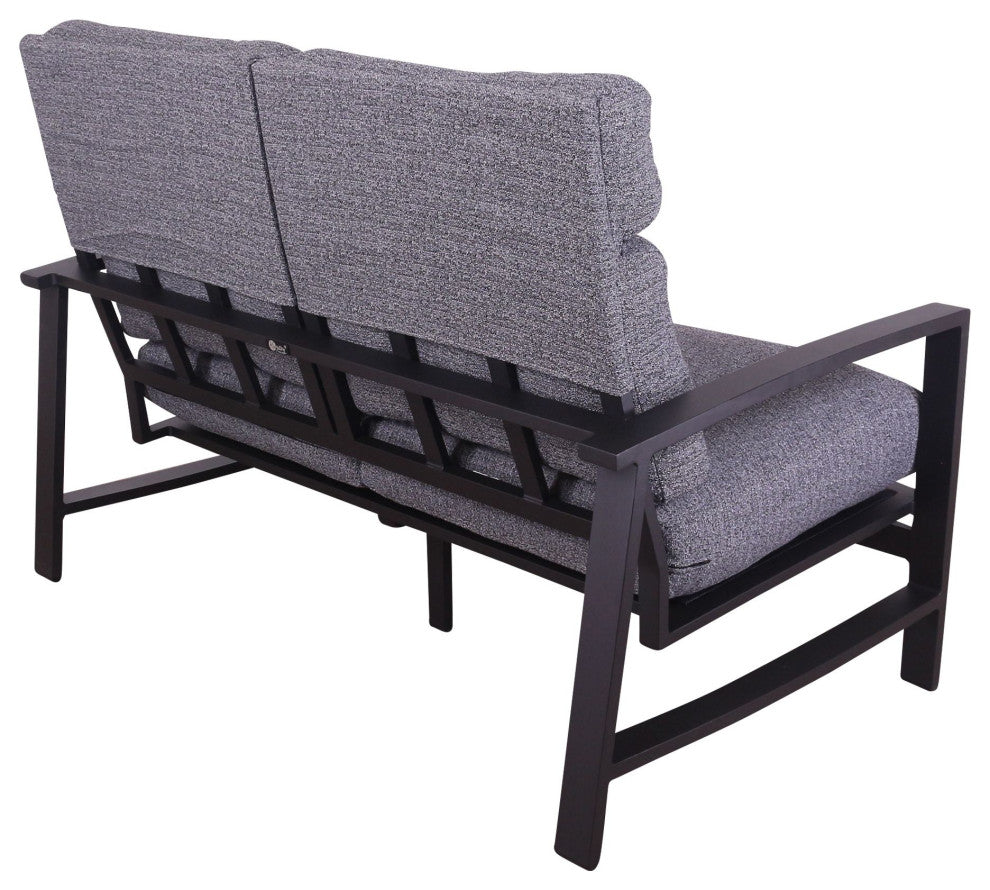 Courtyard Casual Santorini Black Aluminum Loveseat With Envelop Back Cushion