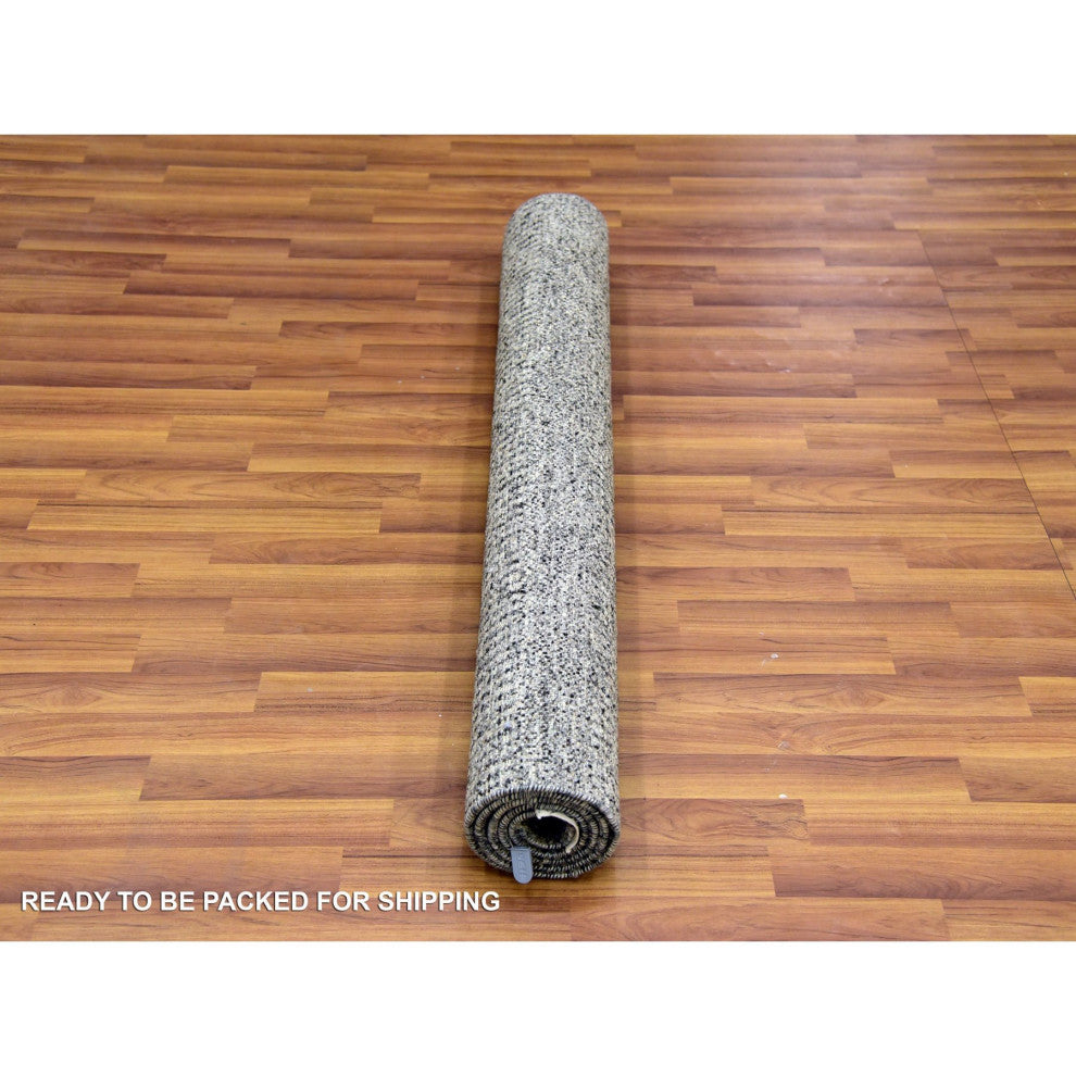 Gray, Modern Grass Design, Natural Undyed Wool, Hand Knotted, Rug, 4'2"x6'
