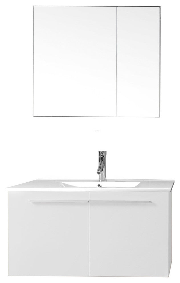Midori 36" Single  Gloss White Vanity  Gloss White with  Chrome Faucet and Mirr