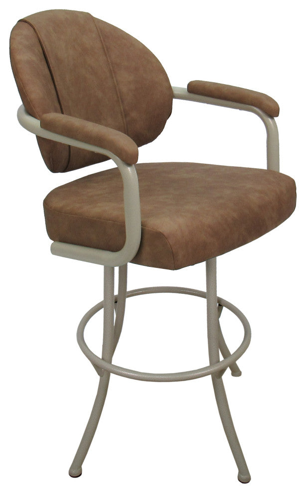 Swivel Metal Bar Stool M-70, Pecan Brown Vinyl, Beige, 26"