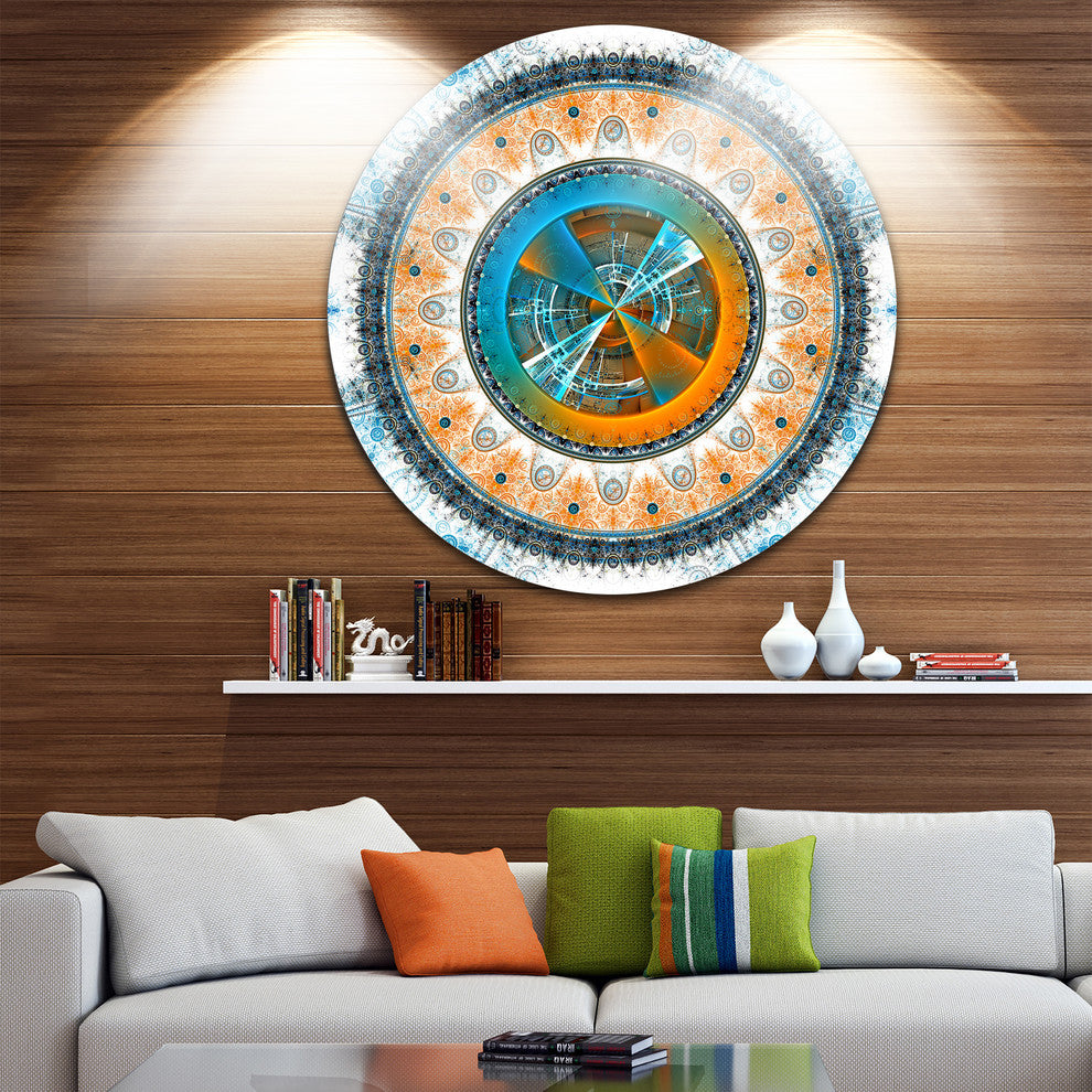 Rounded Symmetrical Flower Brown, Abstract Disc Metal Artwork, 36"