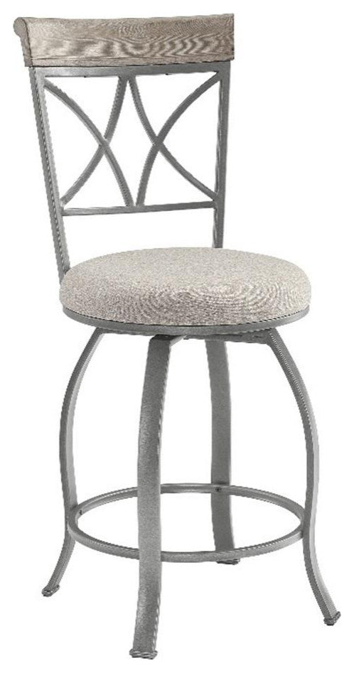 Linon Hamilton Metal Swivel Counter Stool Padded Beige Seat in Matte Pewter