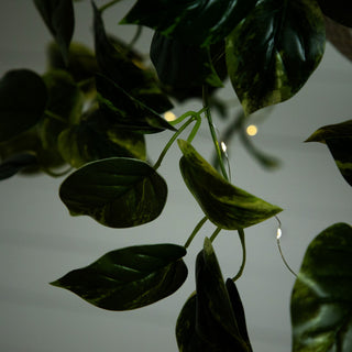 24in. Prelit UV Resistant Artificial Pothos, White Hanging Basket