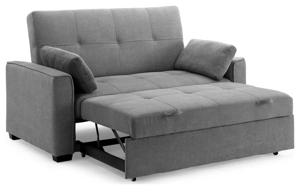 Nantucket Pull-Out Chenille Sleeper Sofa With Accent Pillows, Light Gray, Full