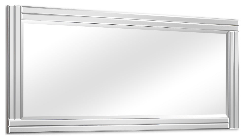 Stepped Beveled Rectangle Wall Mirror, Solid Wood Frame, 1" Center Mirror, 24" X 54"