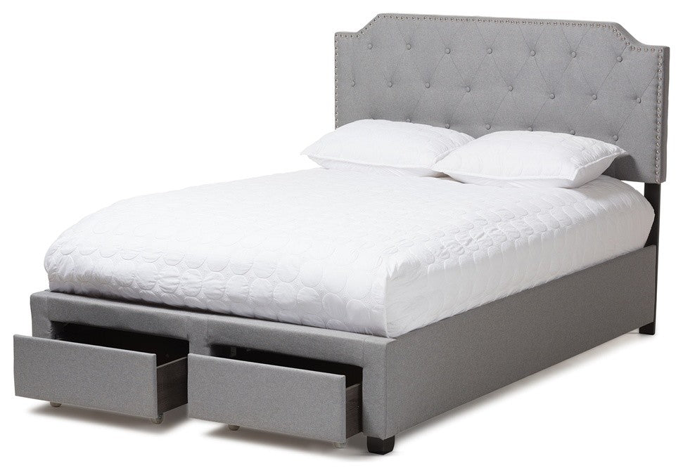 Modern and Contemporary Gray Fabric Upholstered Storage Bed, Queen