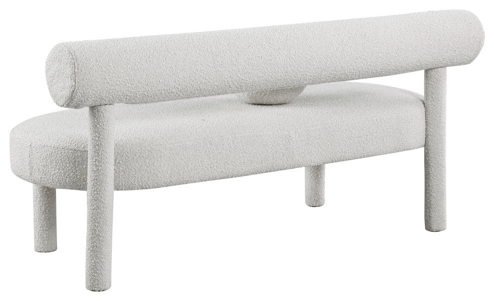 Parlor Boucle Fabric Upholstered Bench, Cream