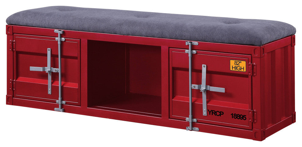 ACME Cargo Storage Bench, Gray Fabric and Red