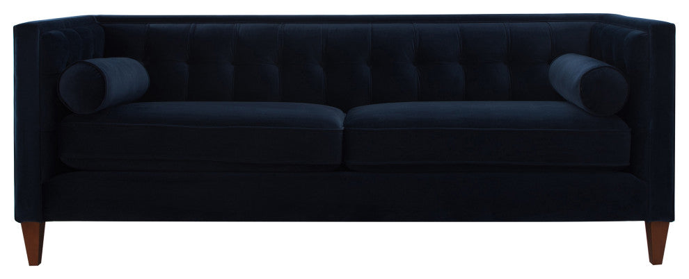 Jack 84" Modern Tuxedo Sofa With Bolster Pillows, Dark Navy Blue Velvet