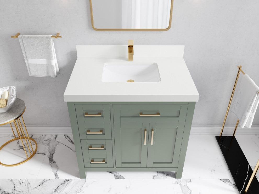 Cambridge 36" Center Sink Bath Vanity in Evergreen 2" White Quartz