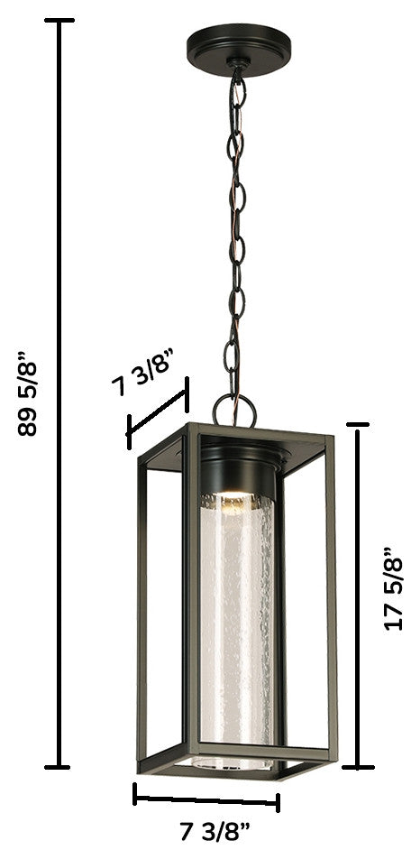 Walker Hill, 18" LED Outdoor Pendant, Matte Black Finish, Clear Seedy Glass