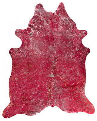 6'x7' Scotland Cowhide Rug, Red and Silver